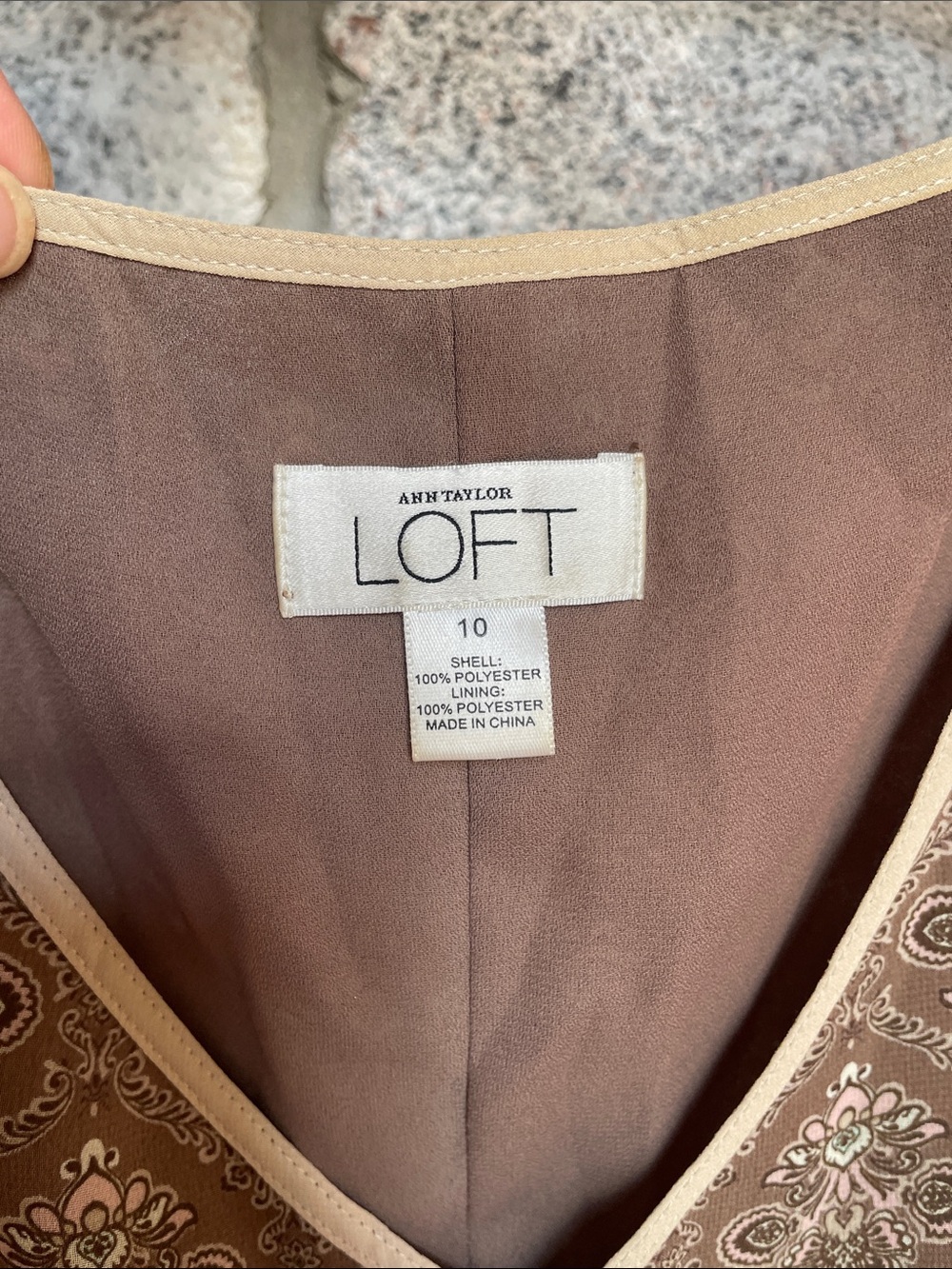 LOFT Brown Maxi Dress with Cream Trim - Picture 2 of 5